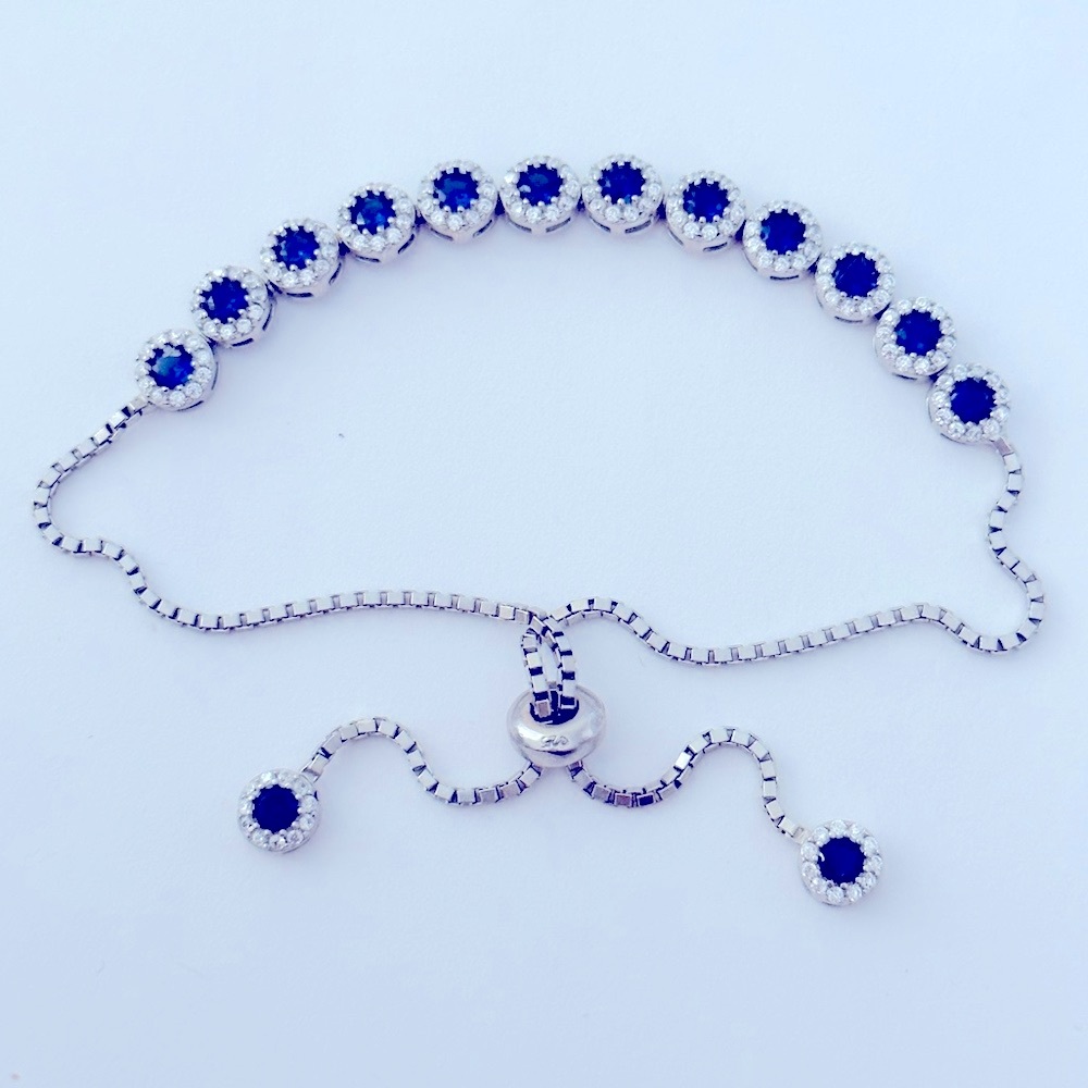 Slider bracelet 925 silver cz stones sapphire blue